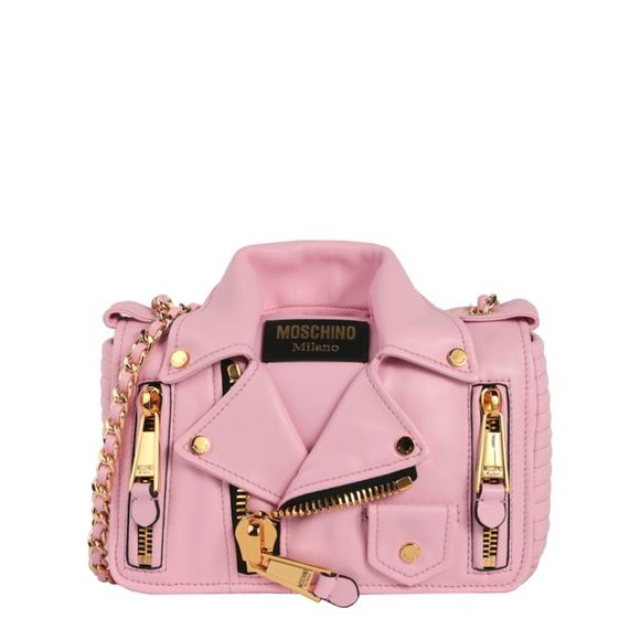 Moschino Handbags - Moschino Biker Leather Shoulder Bag Pink Womens
